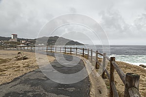Viewpoint on the coast of Galicia with road, Pontevedra, Spain