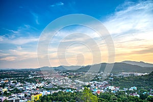 Viewpoint on hill see to phuket town in sunset, phuket Thailand