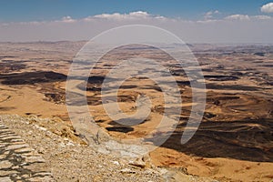 Viewpoint from Mitzpe Ramon village on the huge crater in Negev desert of Israel