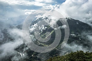 Viewpoint mountain range highest on fog in Tram Ton Pass