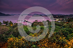 viewpoint with mountain and sea at twilight sky in Phuket,Thailand