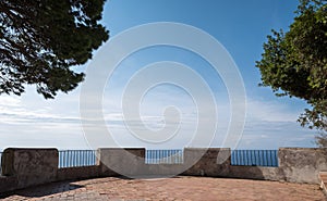 Viewpoint over the Mediterranean Sea from the island of Capri, Bay of Naples, Italy. Photographed on a clear day in summer