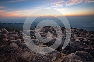 Viewpoint at stones mountain peak or Lan Hin Poom, Phu Hin Rong Kla National Park in Phitsanulok province, Thailand