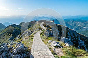 Viewpoint at the top of Jezerski mountain, near Njegos mausoleum in  Lovcen National Park. Montenegro. Summer blue montanian