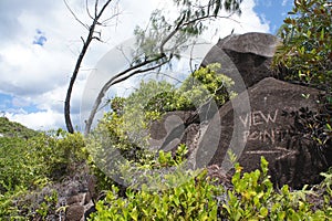 Viewpoint written in the Seychelles in the rock