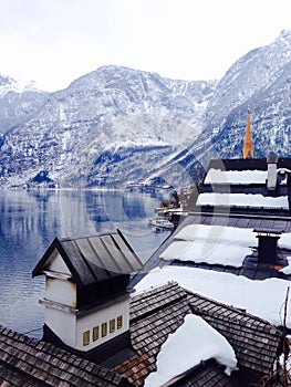 Viewpoints lake and snow mountains