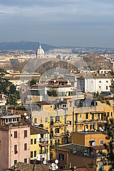 Views across Rome city with colourful old apartments