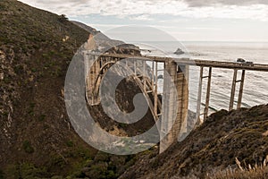 Views of the Bixby Creek Bridge at sunset in Big Sur, California, USA.