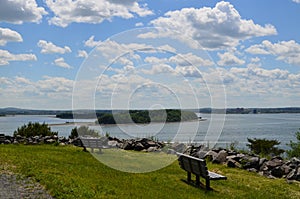 Views of Boston Harbor from Spectacle Island Benches