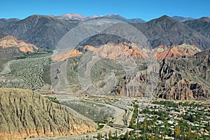 Views of colorful mountains from Tilcara