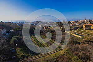 Views from former train track between Trieste and Kozina, above valley of Glinscica or Rosandra on a sunny winter day. View of photo