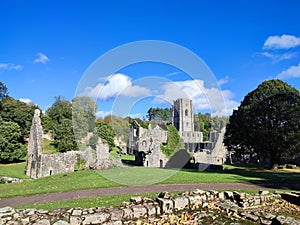 Views of the grounds of Fountains abbey in North Yorkshire England United Kingdom