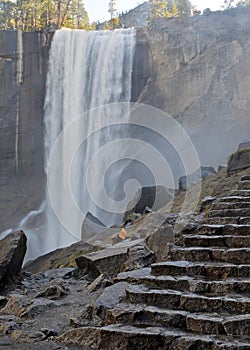 Views hiking along the Mist Trail up to Vernal Fall, Yosemite