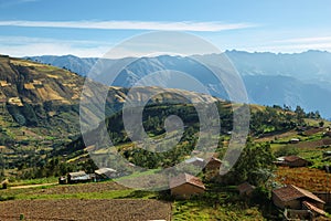 Views of houses and terraced fields in Ancash province, Peru