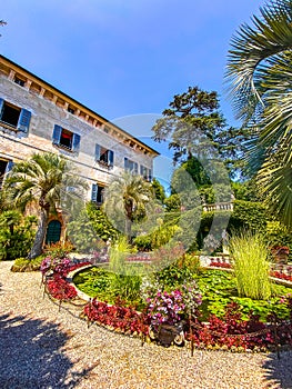 Views of Isola Madre villa and botanic garden, in Isole Borromee archipelago, Lake Maggiore, Italy.