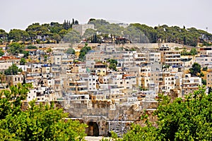 Views of Jerusalem. Residential buildings of old buildings near the Western Wall.