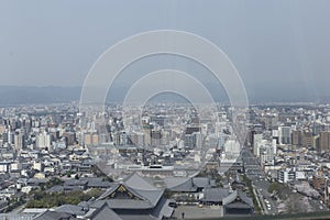 Views from the Kyoto Tower on a sunny spring day during the Hanami