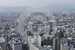 Views from the Kyoto Tower on a sunny spring day during the Hanami