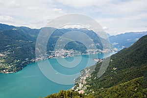 Views of Lake Como from the Lighthouse Voltiano. Lighthouse named Alessandro Volta. Italy.
