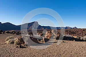 Views of lava field in the caldera of Mount Teide National Park, Tenerife, Canary Islands, Spain