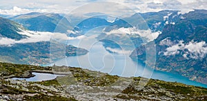 Views of LustraFjord from Molden hike in Norway