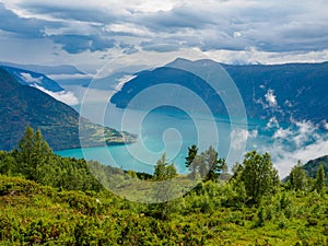 Views of LustraFjord from Molden hike in Norway