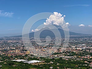 Views of Mount Vesuvius through the clouds