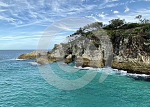 Views of an ocean gorge from a tropical island paradise off Queensland, Australia