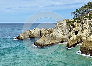 Views of an ocean gorge from a tropical island paradise off Queensland, Australia