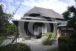 Views of an old Japanese style house with its garden and a small lake in Yanagawa, Fukuoka, Japan.