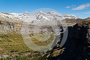 Views of Ordesa National Park with the peaks of Monte Perdido, AÃÂ±isclo, Punta Olas, Cilindro del Marbore snow-capped photo