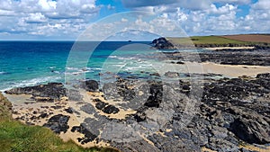 Views over Trevone Bay North Cornwall UK