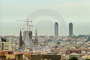 Views with Antoni Gaudi\'s architectural creations to his magnificent works, the Sagrada Familia in Barcelona, Spain photo
