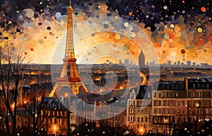 Views of Paris and the Eiffel Tower in style of Gustav Klimt photo