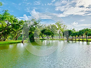 Views of the pond in the park At Somdej Phra Srinakarin Park Pattani Province, Thailand