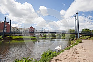 Views of the River Exe and Cricklepit Bridge in Exeter, Devon in the UK