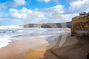 Views of rugged cliffs on the coastline. Great Ocean Road.