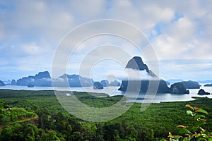 Views from Samet Nangshe viewpoint in the morning in Phang-nga province, Thailan