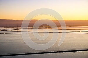 Views of the San Francisco bay and Dumbarton bridge at sunset, Coyote Hills Regional Park, Fremont, California