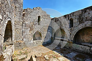 Views of San Salvador church in medieval walled village near Carrazeda de Ansiaes, Portugal