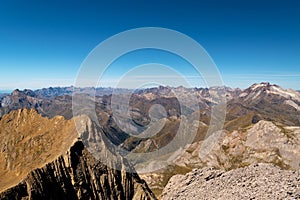 Views of Sierra TendeÃ±era, Sierra Partacua, Collarada and Vignemale peaks from the top of Taillon