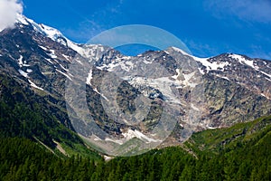 Views from Simplon Pass of Swiss Alps landscape in summer