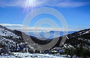 Views of the snowy mountains from the port of Navacerrada photo
