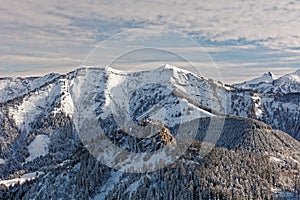 Views of snowy Schoener Mann massif from Schwarzenberg