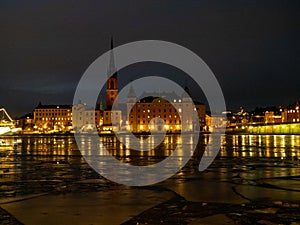 Views of Stockholm city during winter at night