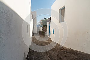 Views of streets and houses specific to Panarea island in a summer day, Aeolian Islands, Italy