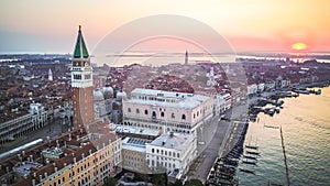 Views of sunrise in Venice from above