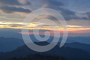 Views during sunset from Phanoen Thung Camp,Kaeng Krachan National Park,Phetchaburi Province,Thailand.