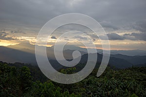 Views during sunset from Phanoen Thung Camp,Kaeng Krachan National Park,Phetchaburi Province,Thailand.