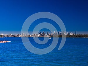 views of Sydney Harbour NSW Australia blue skies clear turquoise waters CBD in the background